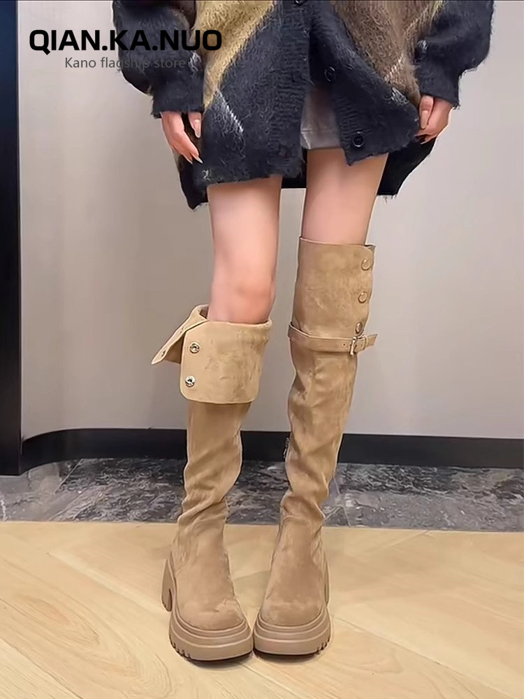 【Super Tall】Melard Autumn/Winter Two-Way Wear Foldable Over-The-Knee Long Boots for Women, Chunky Heel, Thick Sole, Slimming Riding Boots