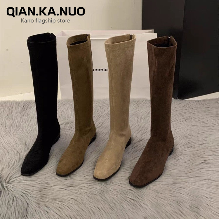 Французские обтягивающие сапоги с длинными рукавами; коллекция 2025 года; сезон осень-зима; новые мягкие черные женские сапоги из замши knight Xiaoxiang