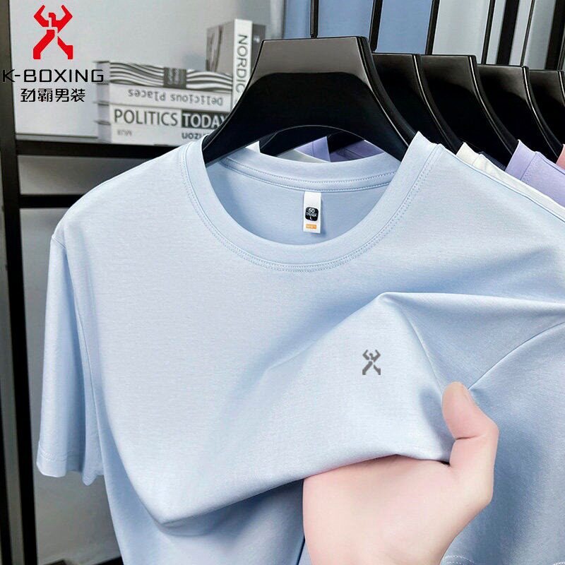 ジンバ メンズ 半袖Tシャツ、マーセライズドコットン、クルーネック、ファッショナブルなカジュアルサマー半袖万能Tシャツトップス