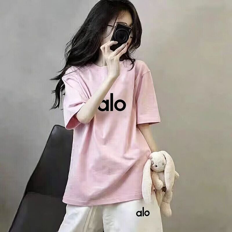 Alo Sports Suit for Women 2026 Summer New Style Pure Cotton Breathable Round Neck Short-Sleeved Loose Casual Shorts Two-Piece Set