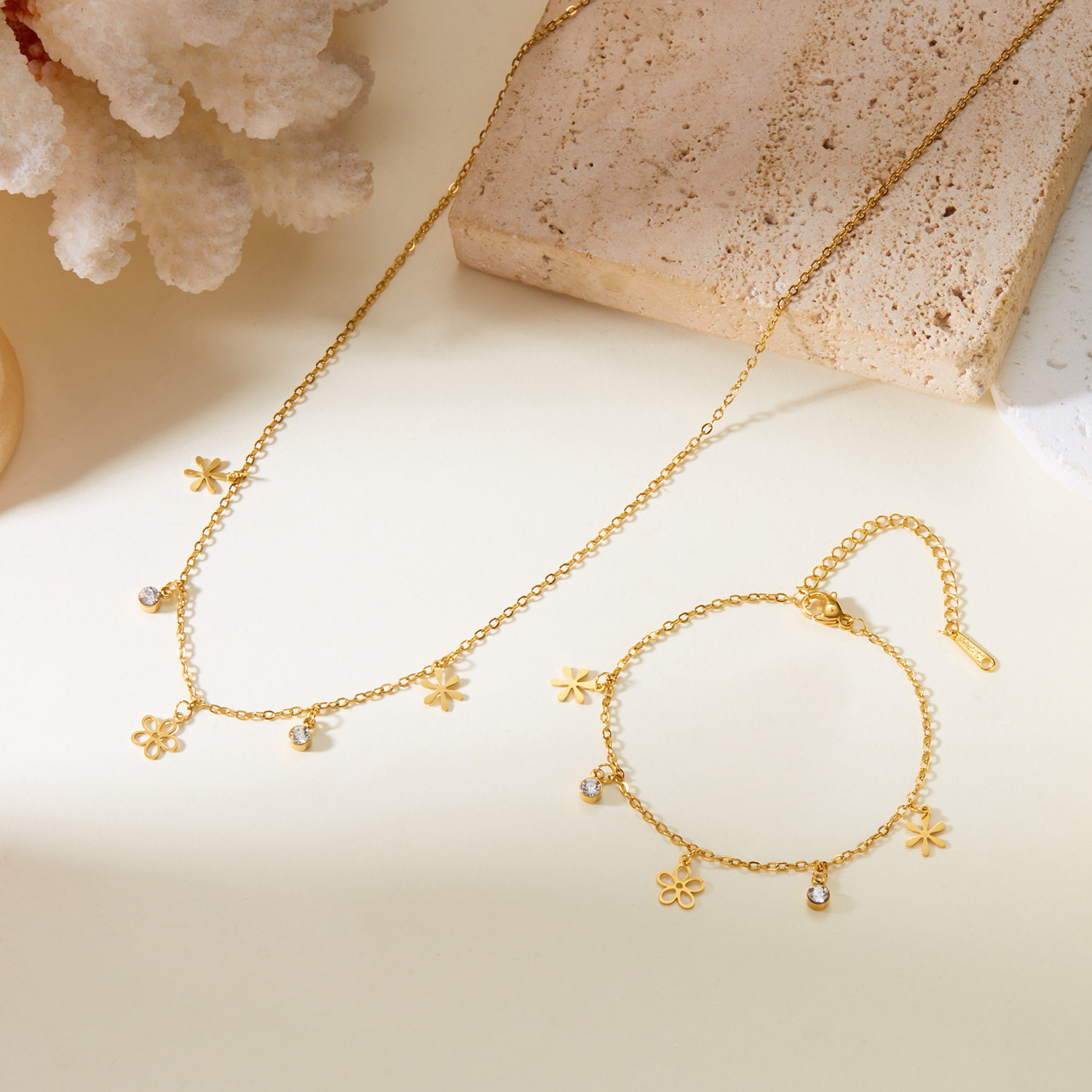 elegant stainless steel petal jewelry set – necklace & bracelet combo
