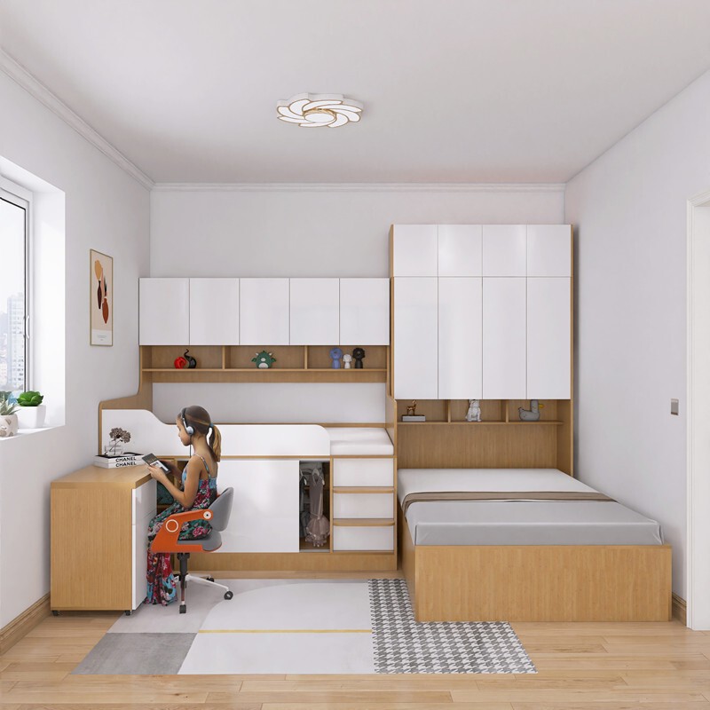 Parent-Child Staggered Bunk Bed, Interlocking Small Room Combination Bed, One Child, One Girl, Brother and Sister, Twin Children's Bed