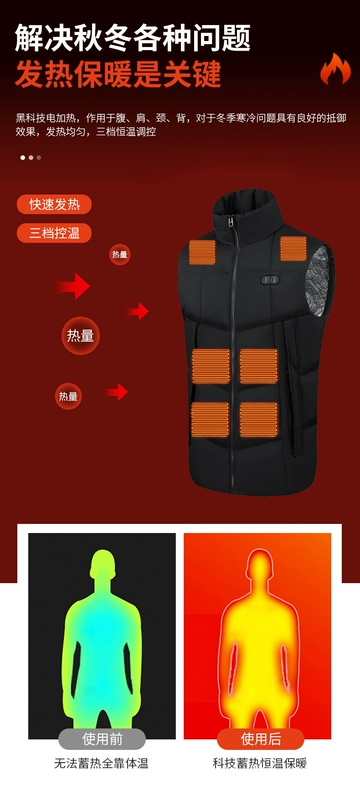 Áo khoác sưởi ấm có thể sạc lại Xiaomi dành cho nam và nữ Cùng một phong cách mùa thu và mùa đông Sưởi ấm thông minh Áo vest cotton dày ấm áp