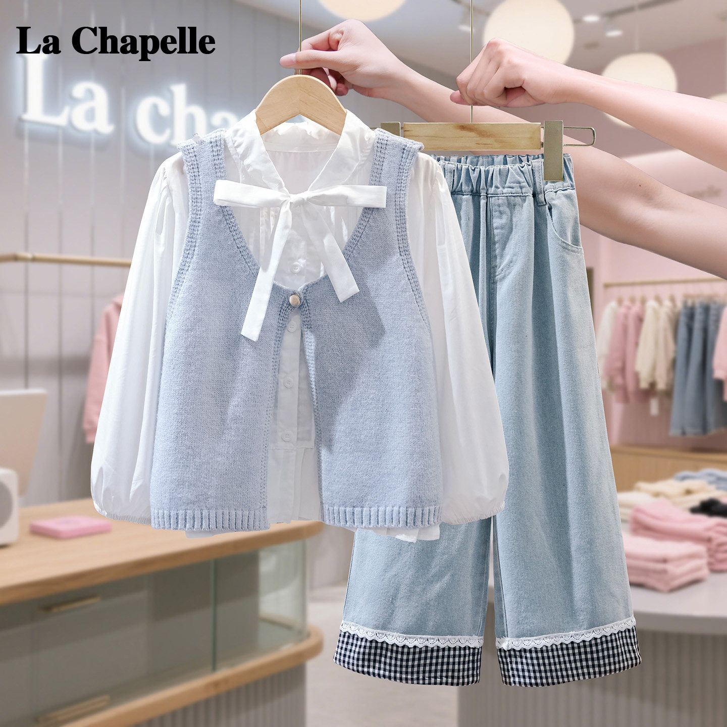 Детская одежда La Chapelle, костюмы для девочек, детская весенняя одежда, новый модный жилет в западном стиле, рубашка и брюки, трендовая тройка
