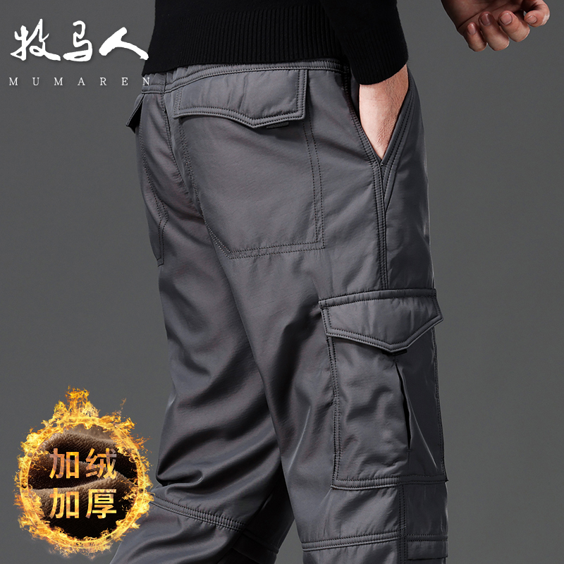 Wrangler Flannel Thickened Cargo Pants with Multiple Pockets for Men, New Winter Straight-Leg Loose Elastic Waist Outdoor Casual Pants Wrangler Flannel Thickened Cargo Pants with Multiple Pockets for Men, New Winter Straight-Leg Loose Elastic Waist Outdoor Casual Pants