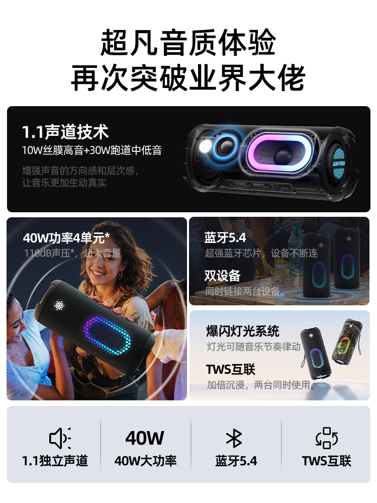 Wanyinba M9 Bluetooth Audio 40W High Volume Subwoofer Outdoor Portable Car 2025 New Speaker