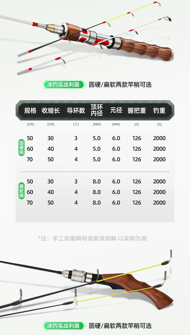 Ice удочкой 新款冰钓冬钓冰钓竿套装超短便携式扁尾灵敏竿稍筏轮实心软稍筏竿 North Cheung