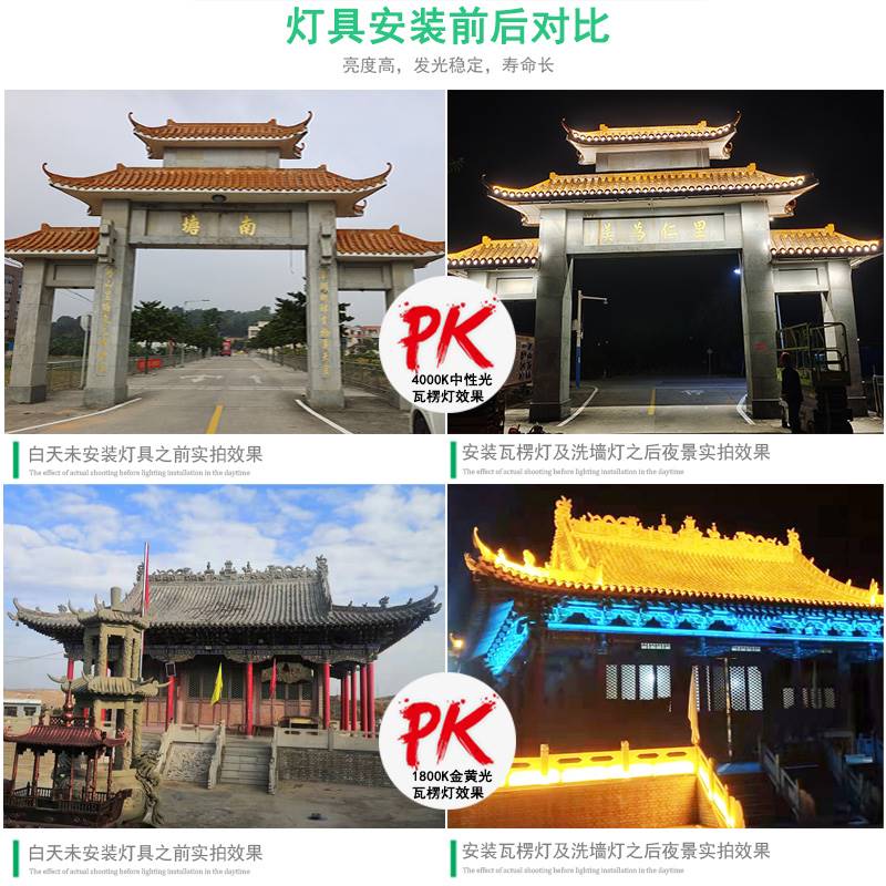 High-end corrugated lamp outdoor waterproof temple cool pavilion ancient building 6W glass tile house top tile face crescent decorative lamp-Taobao