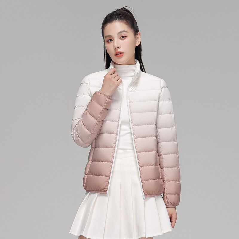 Women's Autumn and Winter New Style Duck down Lightweight down Jacket Women's Stand-Up Collar Gradient Color Large Size Trendy Daily Coat