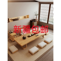Xinjiang tatami solid wood tea table and chair combination simple coffee table kang table Japanese style kung fu tea table long table
