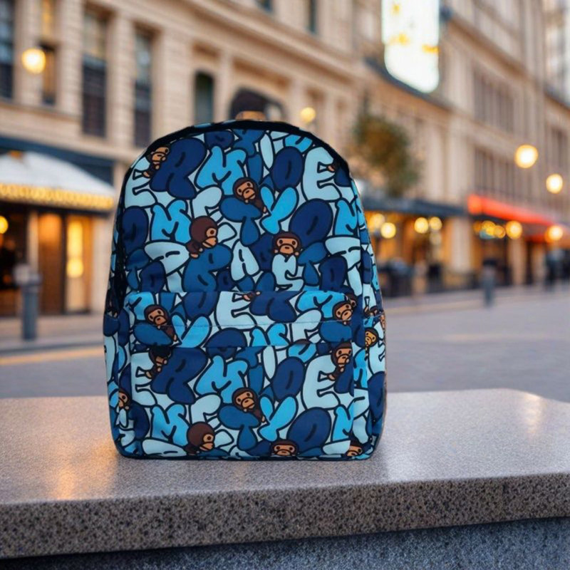 Camouflage Backpack with Digital Cartoon Monkey Design, Lightweight, Casual, Versatile, Unisex Couple Bag, Trendy Medium Size