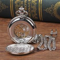 Hot selling large pocket watch silver mechanical double-sided light double open hanging watch decorative watch mechanical pocket watch