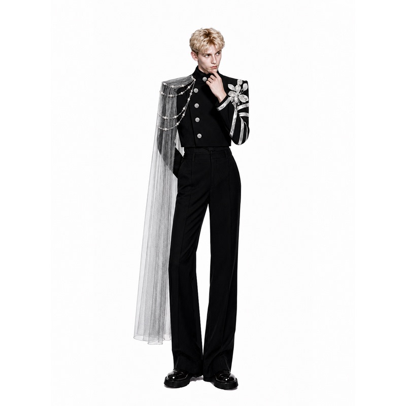 Yicai【Gray and White】 Wide-Shoulder, Narrow-Waist, Raised-Shoulder Short Suit for Banquets and Performances, Waist-Cinching Suit Dress
