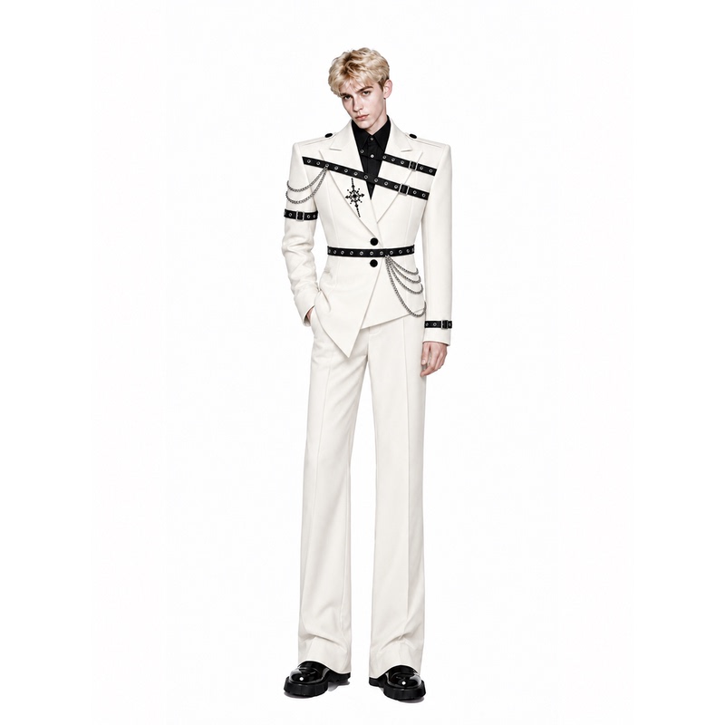 Yicai【Plain White Elegance】Wide-Shoulder, Narrow-Waist Suit Jacket with Structured Design and Tailored Waist