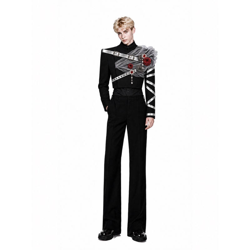 Yicai【Dark Night Bloom】Wide-Shoulder, Narrow-Waist, Raised-Shoulder Short Suit for Men, Suitable for Banquets and Performances Yicai【Dark Night Bloom】Wide-Shoulder, Narrow-Waist, Raised-Shoulder Short Suit for Men, Suitable for Banquets and Performances
