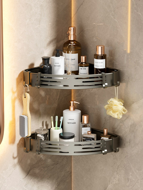 Bathroom Triangular Storage Rack, No-Drill Wall-Mounted Organizer for Washroom, Bathroom, and Toilet