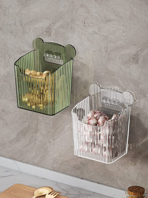 Kitchen Wall-Mounted Storage Rack for Onions, Ginger, and Garlic, No-Drill Vegetable Basket, Ginger and Garlic Storage Basket, Household Hanging Basket Storage Box