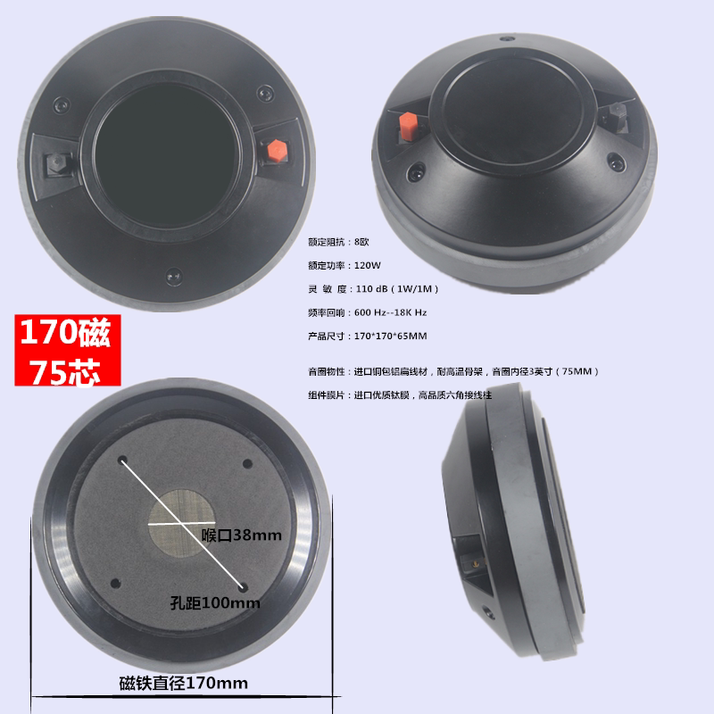 Horn tweeter driver head 75 core 170 magnetic tweeter aluminum back cover 15 inch 18 inch JBL speaker