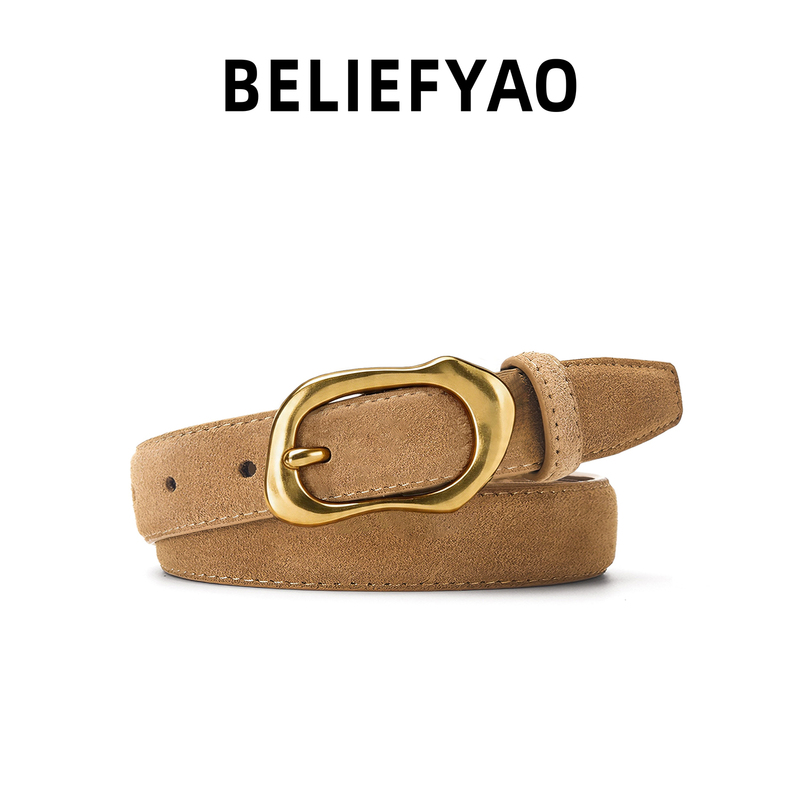 Beliefyao Original Retro Suede Belt Genuine Leather Versatile Design Cleanfit Suede Belt for Women Beliefyao Original Retro Suede Belt Genuine Leather Versatile Design Cleanfit Suede Belt for Women