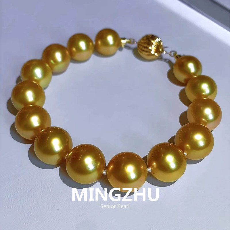 菲律宾金珠天然色海水珍珠11-12.3mm手链正圆极强光极微瑕气质-手饰-淘宝百科网