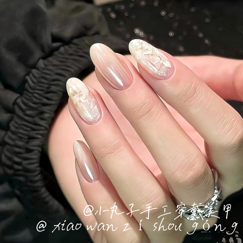 Purely Handmade Nude Aurora Haili Acetate Gradient Wearable Nail Art, Medium-Long Style, 2026 New Model, High-End and Elegant