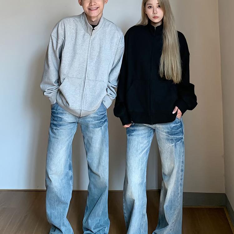Light Blue Lightning Wash Jeans for Men, Suitable for Spring, Autumn, and Winter, American Style, High-End, Cool and Stylish, Straight-Leg, Slightly Flared, Scimitar Pants