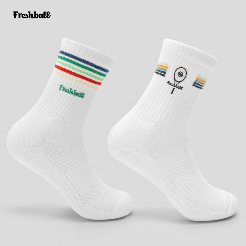 Freshball Professional High-End Rainbow Striped Tennis and Badminton Sports Socks with Thickened Towel Bottom for Men and Women