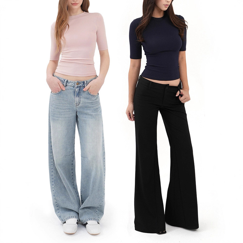 Jim Kenneth Small Round Neck Regular Shoulder Mid-Sleeve T-Shirt Top, Elegant and Slim-Fitting, Waist-Cinching, Women's Spring and Summer Solid Color Jim Kenneth Small Round Neck Regular Shoulder Mid-Sleeve T-Shirt Top, Elegant and Slim-Fitting, Waist-Cinching, Women's Spring and Summer Solid Color
