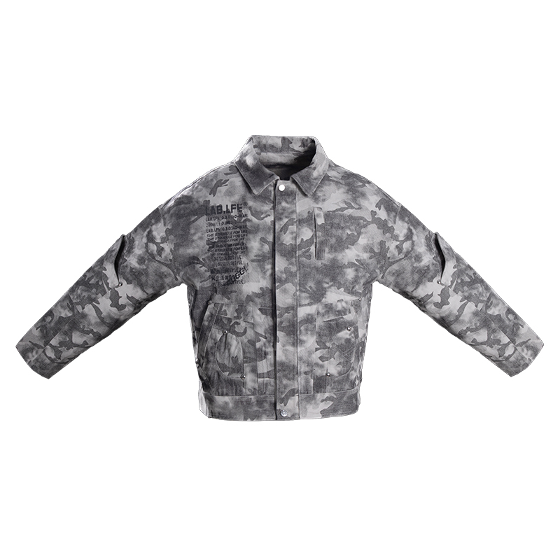 Lablfe-Couflage Print Combat Jacket Digging Pocket Military Style Design Men and Women Same Style