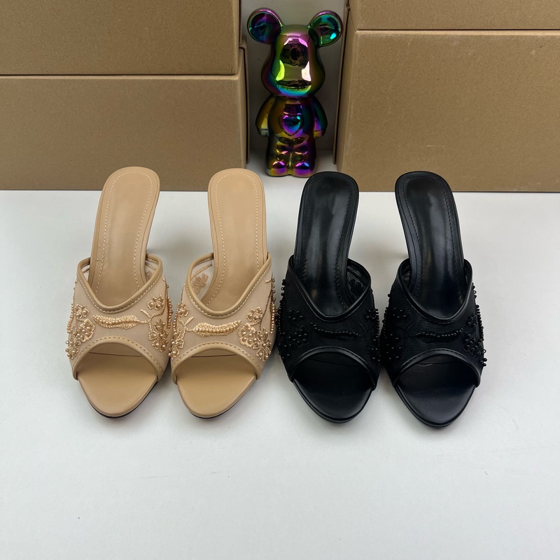 Foreign Trade New Summer Women's Shoes in Apricot and Black with Embroidered Mesh, Beaded Fish Mouth, Stiletto Heels, and Open Back Fashion Sandals Foreign Trade New Summer Women's Shoes in Apricot and Black with Embroidered Mesh, Beaded Fish Mouth, Stiletto Heels, and Open Back Fashion Sandals