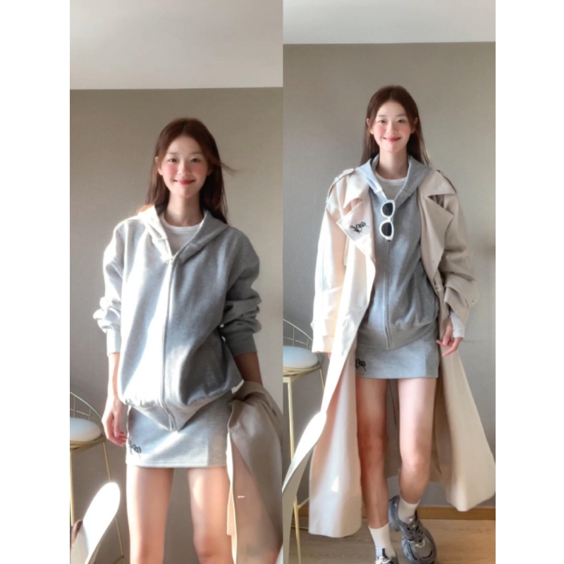 Gray Hooded Sweatshirt Jacket for Women, Spring and Autumn Style, Summer 2024 New Cardigan, Thin Sports Top, Early Autumn Outfit