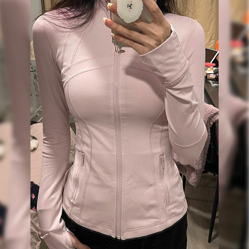 Pink Lulu Doll Jacket Yoga Top for Women 2026 New Style Stand Collar Slim Fit Thin Sports Top for Spring and Autumn
