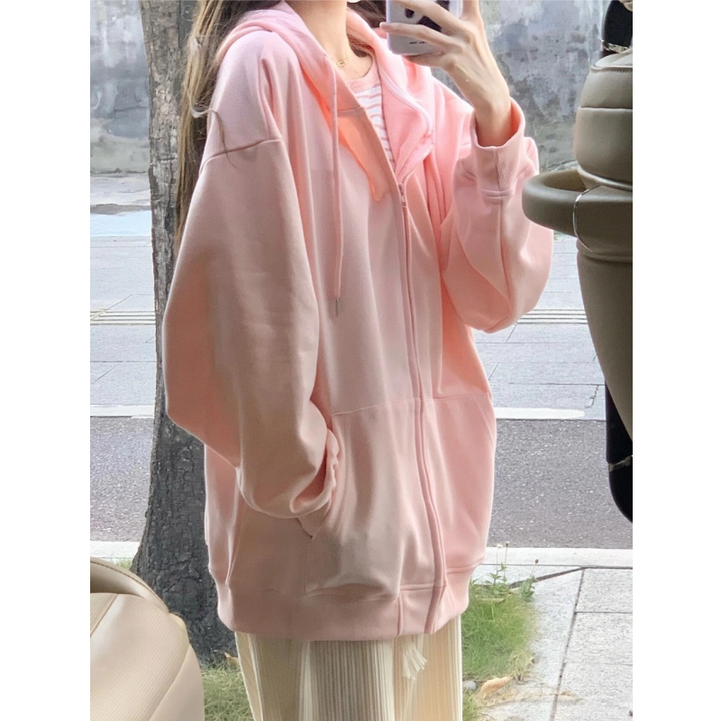 Pink Hooded Sweatshirt for Women, Spring and Autumn Cardigan, 2025 New Style, Thin Top for Petite Women, Spring Wear