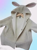 Childrens Cute Bunny 2024 Autumn and Winter New Woolen Coat Fashionable Double-sided Woolen Coat for Boys and Girls