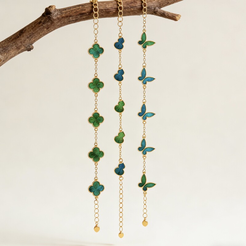 [Dot Green Bracelet] Intangible Cultural Heritage New Chinese Style Purely Handmade Peacock Feather·Dot Green 24K Gold Plated Bracelet Jewelry