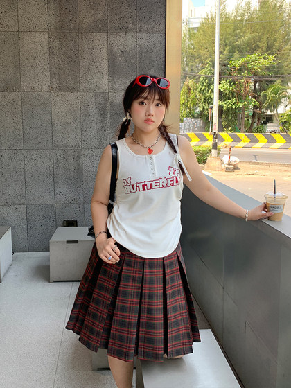 YUZI鱼子上衣U型吊带背心大码女装微胖mm妹显瘦遮肉200斤气质百搭