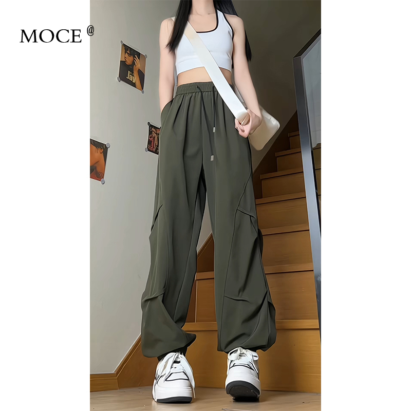 Military Green Jogger Ice Silk Pants for Men, Summer American Retro Quick-Dry Sweatpants with Pleated Drape, Paratrooper Cargo Pants