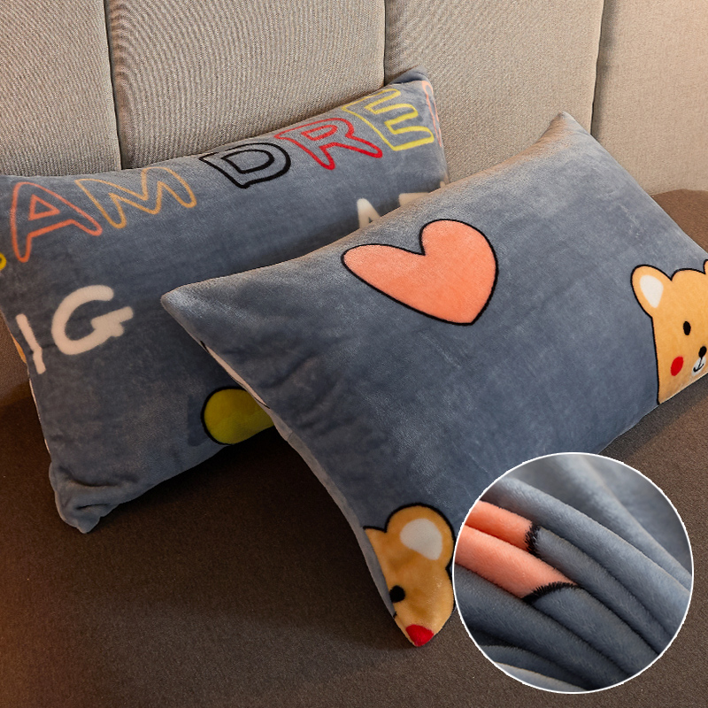 Flannel Pillowcase Pair of pillowcase Pillow Headgear Coral Fleece pillow core Set Winter thickened Warm Whole Set Big faller velvet