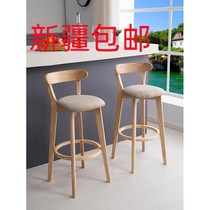 Xinjiang bar chair Nordic solid wood simple bar stool retro American front desk restaurant high stool home backrest