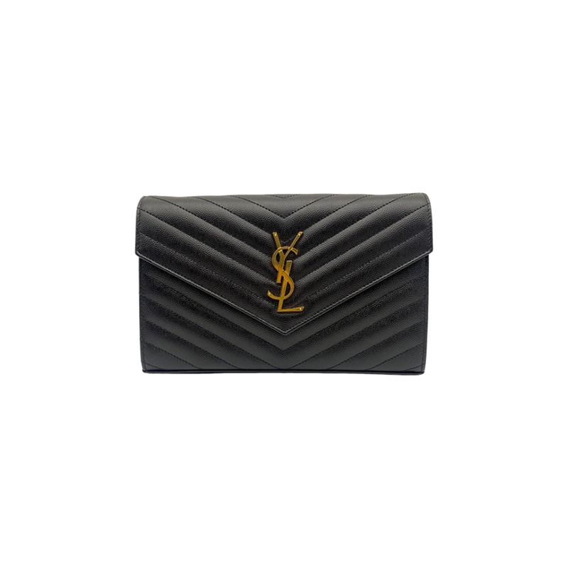 Brand New Ysl Saint Laurent Black and Gold V-Pattern Cowhide Envelope Bag Single Shoulder Crossbody Chain Women's Bag