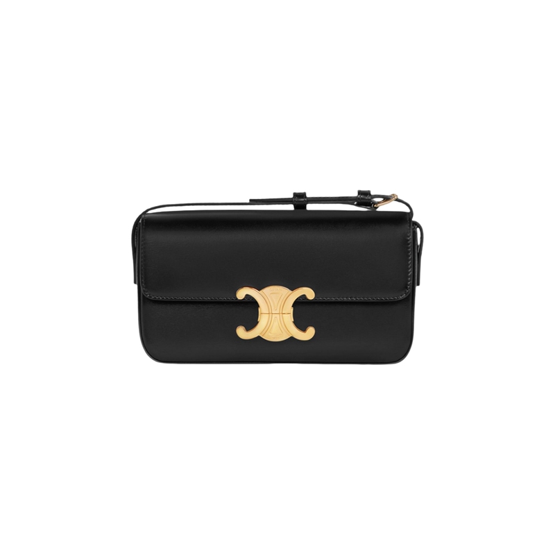 Brand New Celine Triomphe Black Leather Underarm Bag Shoulder Bag