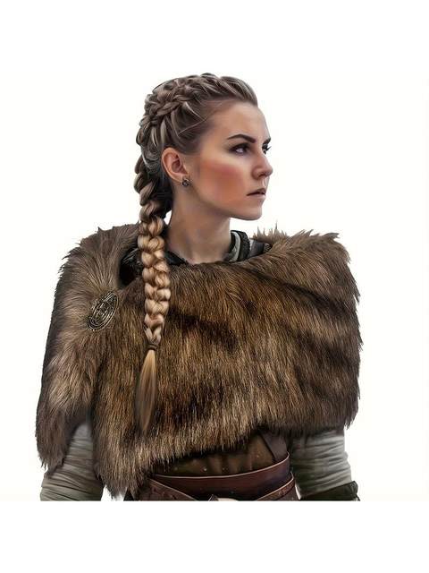 New Temu Men's and Women's Medieval Viking Faux Fur Shawl Medieval Fur Warrior Costume Faux Fur Collar