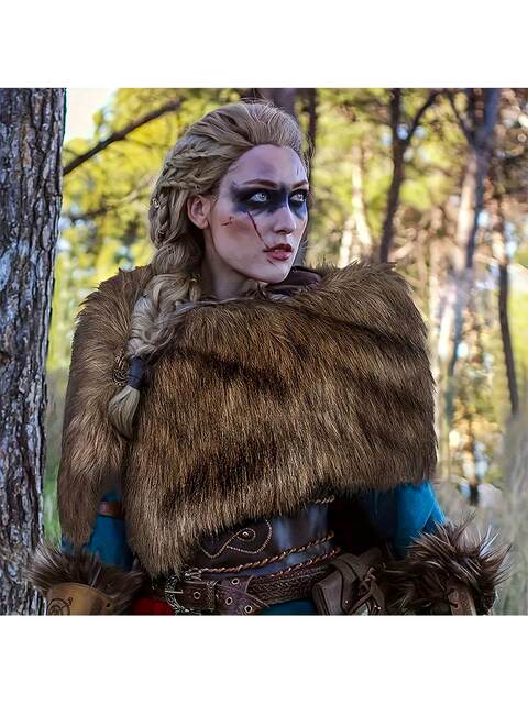 New Temu Men's and Women's Medieval Viking Faux Fur Shawl Medieval Fur Warrior Costume Faux Fur Collar