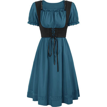Amazon Retro Renaissance Square-Neck Short-Sleeved Dress Victorian Pastoral Cosplay Dress