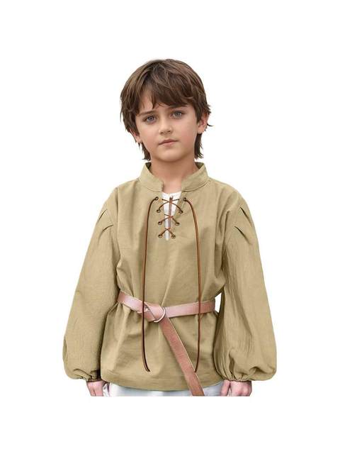 Medieval Stand-Up Collar Children's Shirt for Boys, Lace-Up Pirate Shirt, Viking Style, European and American Retro Renaissance