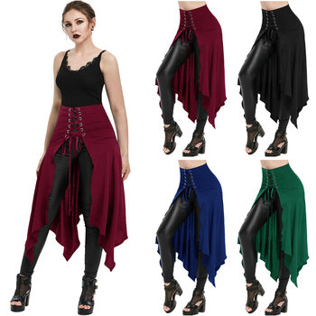 Halloween Medieval Court Retro Style Costume Waist-Cinching Women's Skirt with Asymmetrical Hem and Tie-Up Irregular Skirt