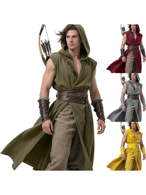 Medieval Sleeveless Coat Renaissance Short Cape Men's Halloween Larp Cosplay Sleeveless Jacket