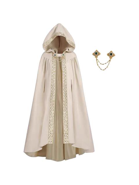 Halloween European and American Style Retro Pastoral Ribbon-Edged Hooded Cape Lace-Up Cloak Anime Costume Role-Playing Outfit
