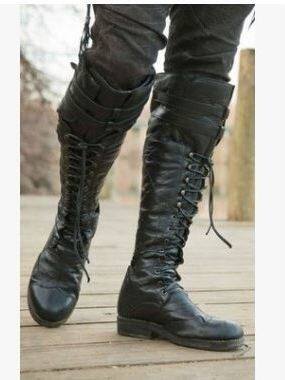 Western Knight Boots, Knight Boots, Square Heel, Flat Men's Shoes, Men's Boots, Lace-Up High Boots, Long Boots, Large Size Boots