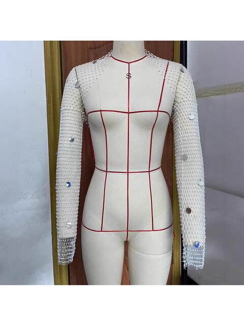 F4911Y2025 Fishnet Sequin Cardigan Top with Rhinestones Blingbling European and American Style Coverups Top